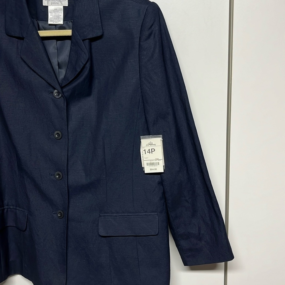 Worthington Petite Navy Linen Blend Blazer Jacket Size 14P - Picture 8 of 11